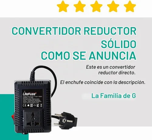 Vista 8 de LiteFuze, convertor de voltaje alto/bajo para viaje. cable EU