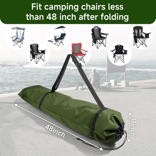 Vista 3 de Xxerciz Bolsa de repuesto para silla de campamento, bolsa de transporte plegable de 48 pulgadas con correa ajustable para el hombro, bolsa de Verde