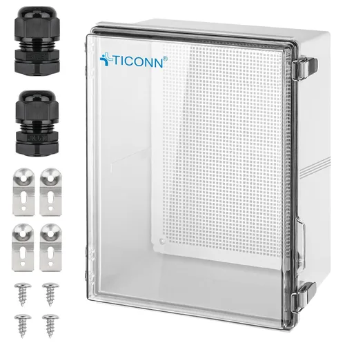 Vista 15 de TICONN - Caja de conexiones eléctricas impermeable IP67 con carcasa de plástico ABS con tapa con bisagras con placa de montaje, soportes de pared