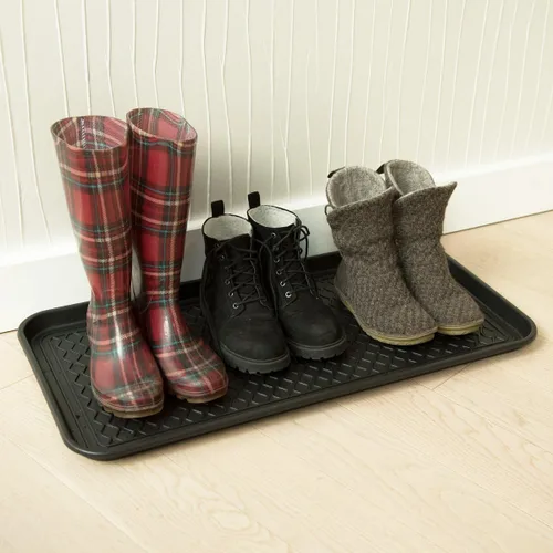 Vista 2 de Navaris Bandeja de goteo para zapatos, bandeja multiusos para botas de lluvia, botas de invierno, zapatos fangosos, para uso en interiores y Negro