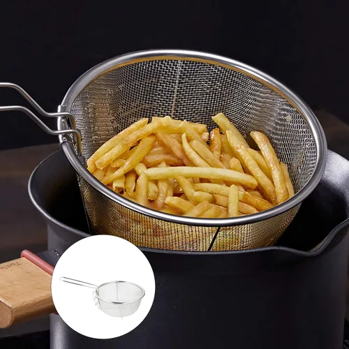 Vista 2 de DOITOOL Cesta de acero inoxidable para freír cesta redonda de malla de alambre con mango plegable para freír cocina