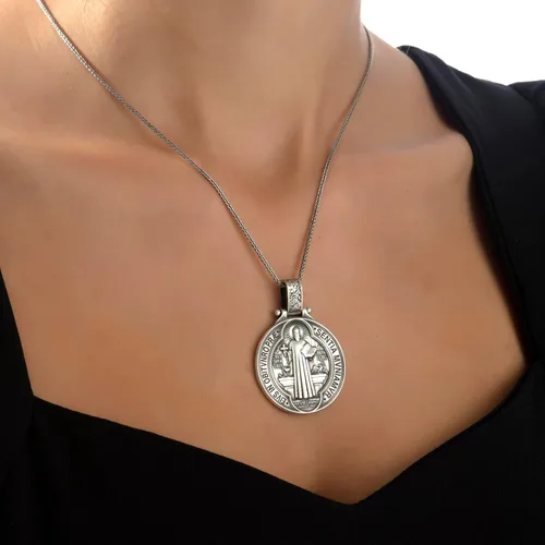 Vista 9 de bysilvergates Religious Collection - Men's 925 Sterling Silver Pendants St Christopher, St Michael, St Benedict - Timeless Faith-Inspired Necklaces