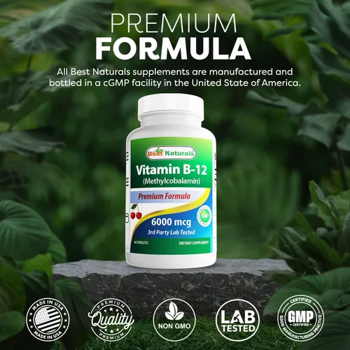 Vista 5 de Best Naturals Vitamina B-12 como metilcobalamina (metil B12), 6000 mcg comprimido, 60