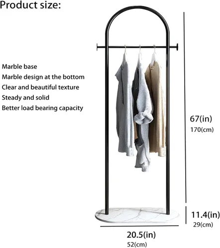 Vista 6 de Perchero independiente con base de mármol, moderno perchero de arco negro para espacios pequeños, perchero de metal resistente, percheros