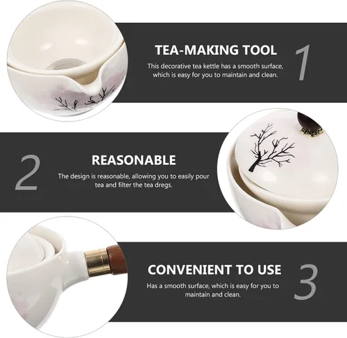 Vista 9 de UPKOCH Juego de té japonés, tetera con infusor Tetera de hojas florecientes y sueltas con mango de madera, cocina asiática, estilo tetera, 1 juego