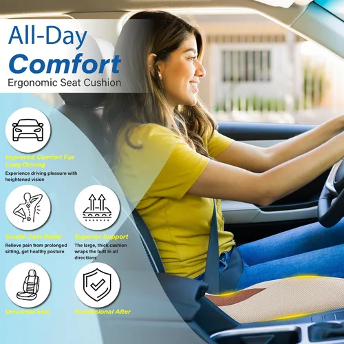 Vista 3 de Cojín de asiento de coche: cojín ergonómico de espuma viscoelástica para aliviar el dolor de ciática, almohada de asiento de conducción más grande