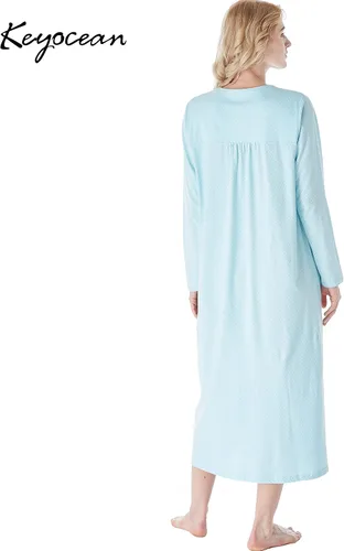 Vista 2 de Keyocean - Camisón para mujer, 100% algodón, suave, cálido, cómodo, ropa de dormir y descanso para otoño e invierno