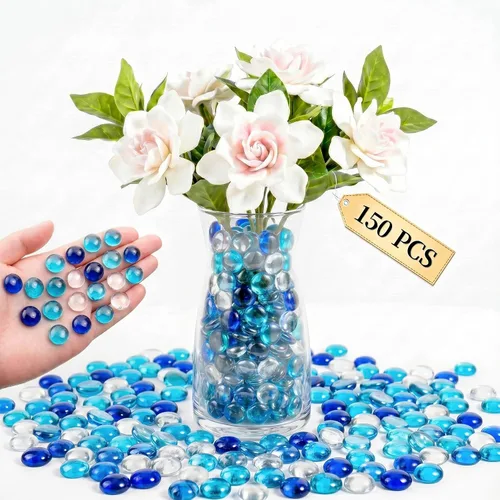 Vista 19 de Mini cuentas de vidrio para jarrones, 0.97 libras de relleno de jarrón decorativo, cuentas planas, gemas de vidrio para manualidades, piedras