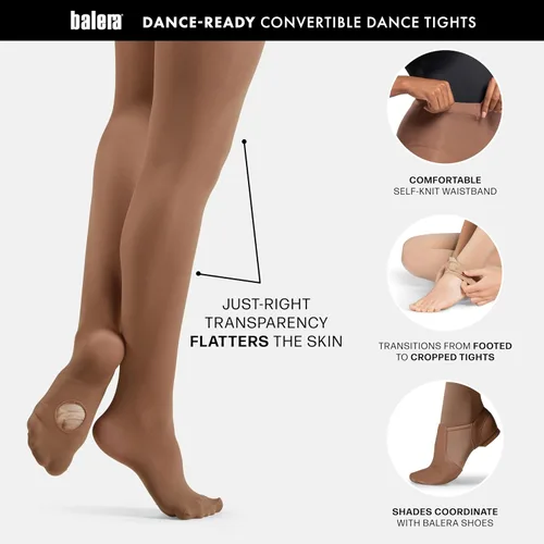 Vista 2 de Balera Girls Tights Nylons Dance Convertible Childrens Hosiery For Class And Performance