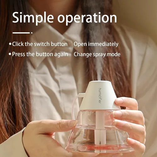 Vista 7 de INVODA Mini humidificadores, 8.8 fl oz USB Personal Cool Mist Humidificador lindo volcanes de escritorio humidificador de aire silencioso Luz