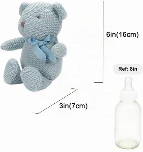 Vista 2 de FLUFFYFUN Oso de peluche azul 100% algodón orgánico de 6.5 pulgadas, animales de peluche para recién nacido Oso Azul