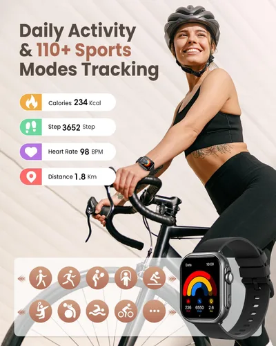 Vista 6 de Relojes inteligentes de 1.83 "para mujeres y hombres, reloj de fitness 5ATM Negro