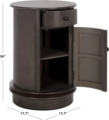 Vista 3 de SAFAVIEH Home Collection - Mesa decorativa negra Tabitha, mesa auxiliar redonda giratoria con 1 cajón y almacenamiento interior de gabinete, diseño