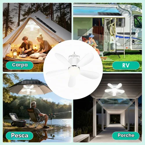 Vista 6 de 21" Solar Ceiling Fan Light, Foldable Solar Panel Gazebo Fan 21" Fan M