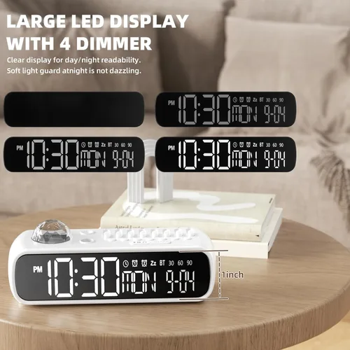 Vista 2 de Reloj despertador digital con máquina de sonido de ruido blanco para dormitorio, mesita de noche, reloj con temporizador de 30/60/90 minutos