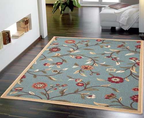 Vista 60 de Ottomanson, colección OttoHome, tapete para corredor con diseño azul claro y damasco (antiderrapante), parte trasera de goma Floral Beige