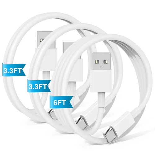 Vista 21 de Paquete de 3 cables negros [3.3 pies+3.3 pies + 6 pies] USB A a USB C, cable USB a USB C Carplay para iPhone 16 15 Pro Plus Pro Max, para iPad