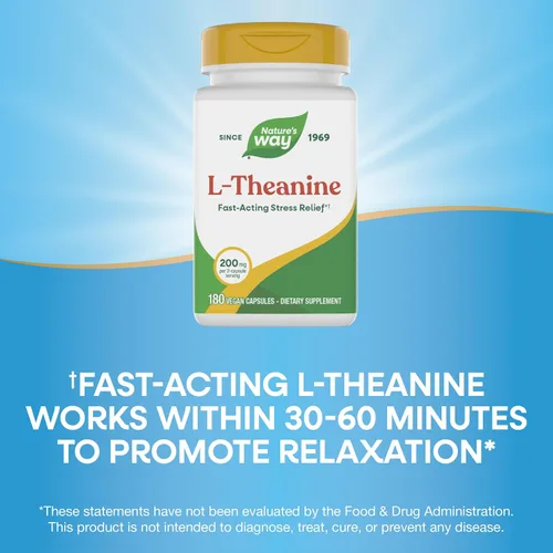 Vista 4 de Nature's Way L-teanina, apoyo al estrés.*, promueve la relajación*, 200 mg por porción de 2 cápsulas, vegano, 180 cápsulas (el embalaje puede variar)