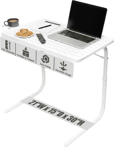 Vista 12 de Table-Mate Bandeja/mesa de TV Escritorio portátil plegable para cenar, bandejas de mesa de sofá para comer bocadillos, escritorio portátil