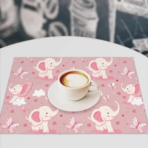 Vista 7 de Elephant Butterfly Placemats Set of 6 Resistant Table Mats Washable Place Mats for Dinner Party Table Decoration