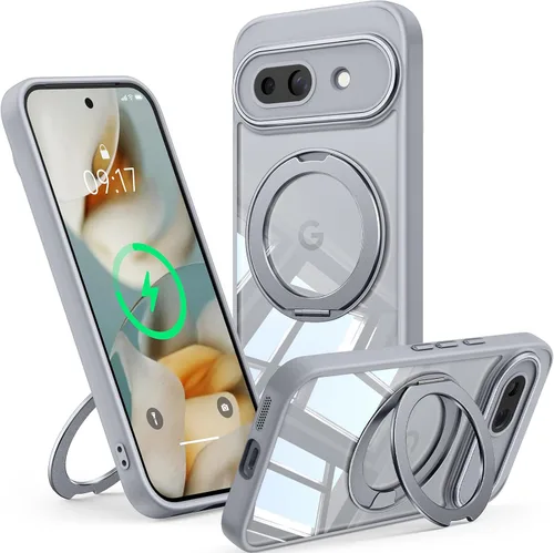 Vista 19 de 【Soporte magnético giratorio de 360°】 Funda para Google Pixel 8A 【Compatible con MagSafe y Pixelsnap】 Funda con soporte de anillo 【Transparente sin