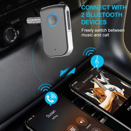 Vista 7 de Adaptador AUX Bluetooth para automóvil, receptor inalámbrico de 0.138 in, adaptador Bluetooth AUX para automóvil, llamadas manos libres