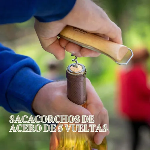 Vista 5 de Opinel Sacacorchos de acero inoxidable No. 10, cuchillo plegable para vino y queso, sacacorchos integrado + abridor de botellas, mango de madera