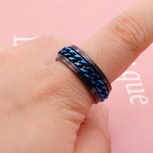 Vista 2 de Juego de anillos de acero inoxidable para mujeres y hombres, anillos de ansiedad, luna y estrella, anillo para aliviar la ansiedad y el estrés