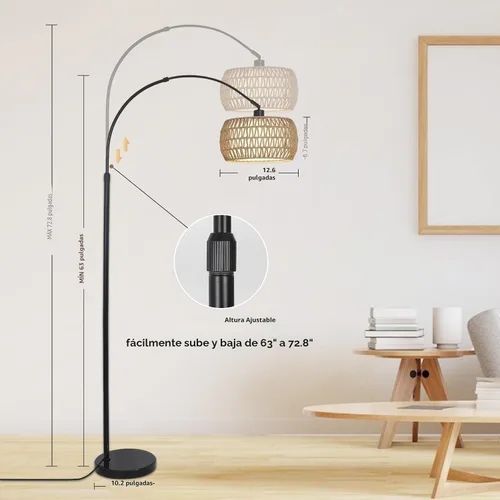 Vista 3 de Lámparas de pie arqueadas para sala de estar con 3 temperaturas de color, lámpara de pie negra con control remoto y bombilla LED regulable, lámpara