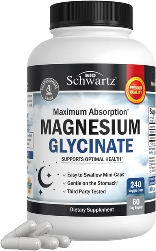 Vista 9 de BioSchwartz Cápsulas de glicinato de magnesio de alta absorción de 500 mg (suministro para 2 meses) más complejo de vitamina B con vitamina C
