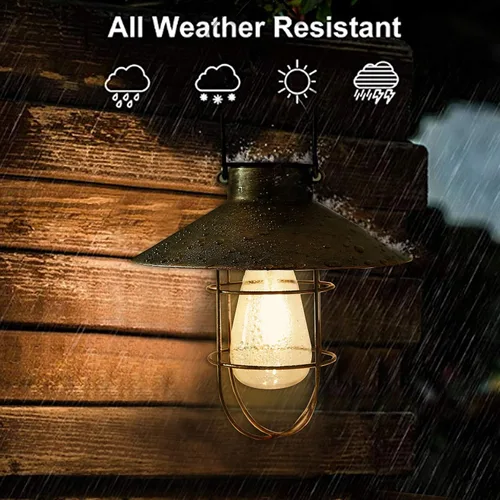 Vista 4 de pearlstar Lámpara Solar Colgante para Exterior, Lámpara de Metal con Bombilla Edison Blanca Cálida, Diseño para Jardín, Patio, Porche, Decoración