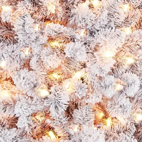 Vista 7 de Yaheetech Árbol de Navidad de Abeto Tipo Lápiz Preiluminado con Nieve Artificial de 6 pies con Bisagras, Árbol de Navidad Delgado para Esquina Negro
