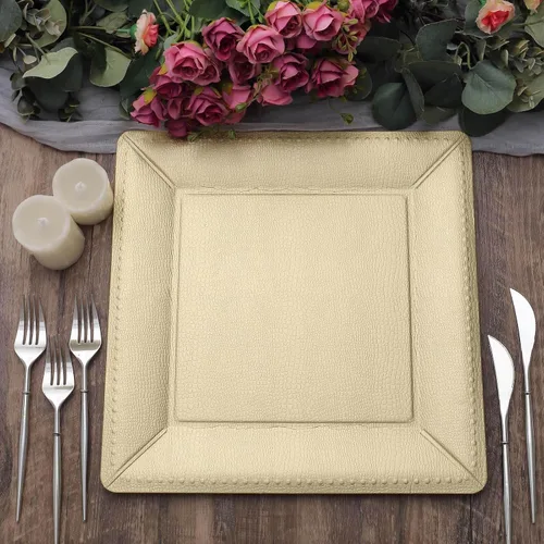 Vista 13 de Efavormart - Paquete de 10 bandejas cuadradas de 13 pulgadas, 1100 GSM, de cuero extra rígido con textura de cartón, platos para bodas de otoño