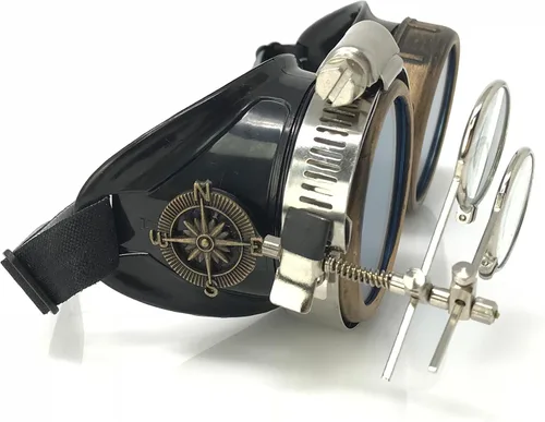 Vista 11 de Lentes estilo victoriano Steampunk con diseño de brújula, lentes de colores y lupa ocular