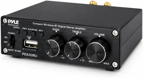 Vista 9 de Pyle Mini amplificador de potencia para el hogar compacto - Receptor estéreo de audio pequeño inteligente de 40 W con micrófono AUX 2 EN