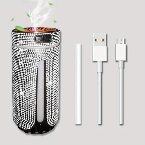 Vista 7 de Humidificador de coche con diamantes de imitación, humidificador USB de aceite esencial para coche, humidificador de aromaterapia, portátil, mini