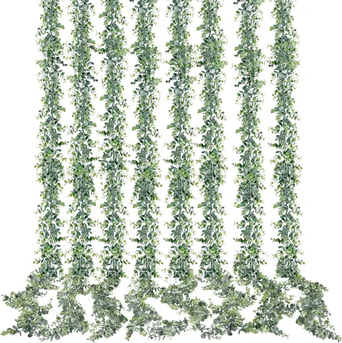 Vista 9 de Sggvecsy - Paquete de 2 guirnaldas artificiales de eucalipto, follaje artificial de eucalipto, plantas colgantes falsas, vides artificiales, 1,83