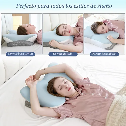 Vista 6 de SHJADE - Almohada cervical para soporte del cuello, almohada de espuma viscoelástica con contorno, almohada ortopédica ergonómica, almohada de cama