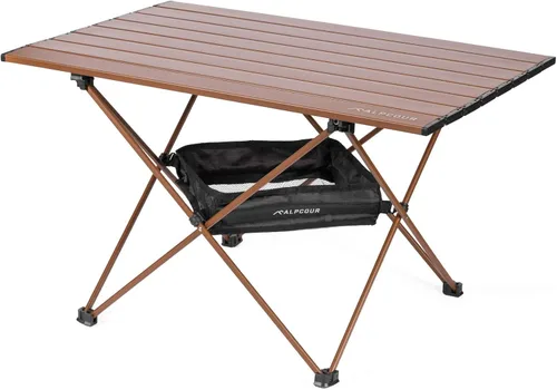 Vista 10 de Alpcour Mesa de camping portátil – Mesa auxiliar plegable ligera y compacta en una bolsa con parte superior de aluminio y bisagra resistente para un