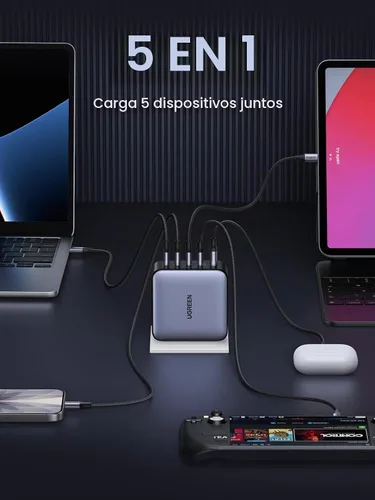 Vista 3 de UGREEN Nexode 100W GaN Cargador USB C para Laptop de 5 Puertos, Adaptador de Corriente de Carga Rápida Compatible con MacBook Pro/Air, iPhone Serie