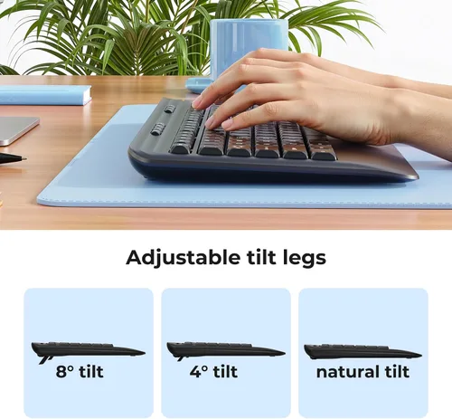 Vista 7 de Combo de teclado y mouse inalámbricos silenciosos, teclado con cubierta de impresión grande, teclado ergonómico de tamaño completo de 2.4 GHz