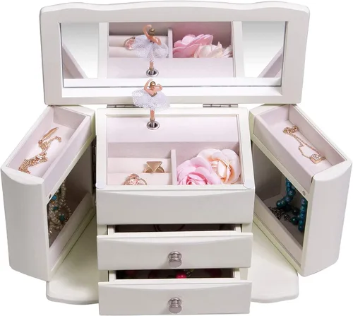 Vista 6 de Mele & Co. Joyero musical de Angelica personalizado para niñas, organizador de joyas musical grabado personalizado para niños, niños y niñas pequeñas