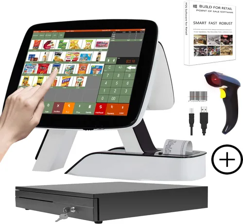 Vista 7 de Caja registradora con impresora térmica incorporada con software de sistema POS, cajón de efectivo, escáner de código de barras (minorista)