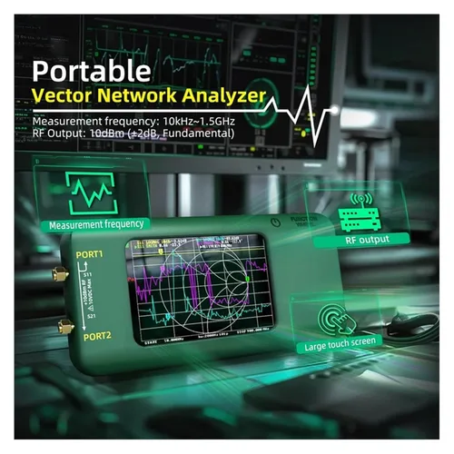 Vista 3 de Spectrum Analyzer, A20F-Portable Nanovna Vector Network Analyzer 3.98 Inch Touch Screen 10Khz-1.5Ghz MF VHF UHF SHF Antenna Green