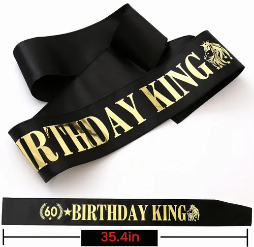 Vista 5 de Corona de rey de cumpleaños número 60 y banda de rey de cumpleaños, regalos de cumpleaños 60 para hombres, decoración de fiesta de cumpleaños