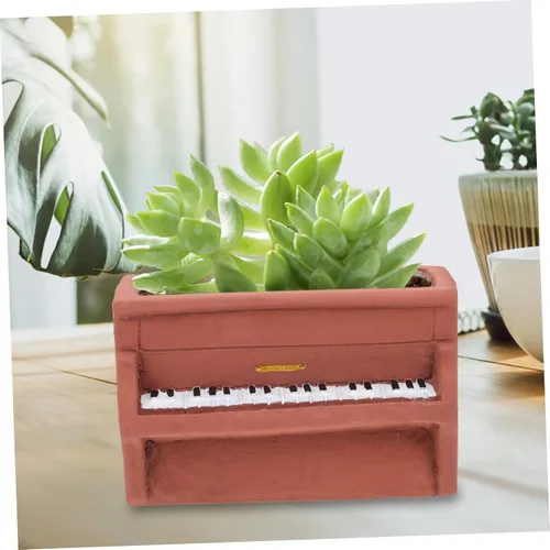 Vista 3 de NOLITOY Maceta de cemento para piano, maceta en forma de piano, maceta suculenta de cerámica para exteriores, plantas suculentas, plantador