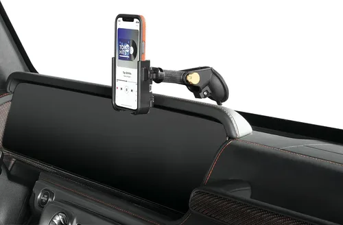 Vista 19 de WeatherTech WindshieldFone con extensión - Soporte universal para teléfono de coche montado en el parabrisas - Perillas billet negras