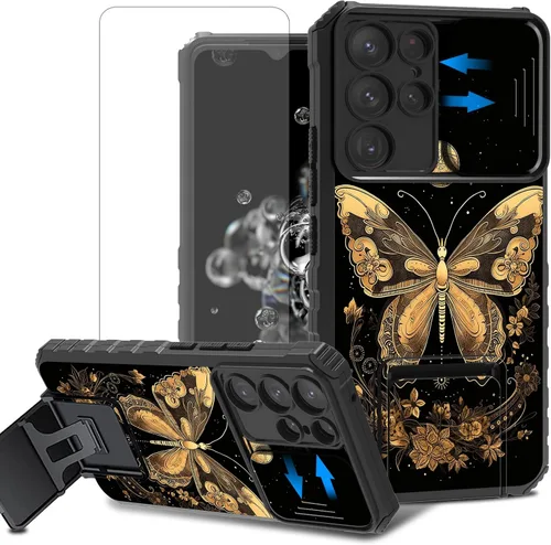 Vista 48 de Funda para teléfono Samsung Galaxy A15 5G con protector de pantalla con cubierta deslizante para cámara y soporte de doble capa híbrida resistente a