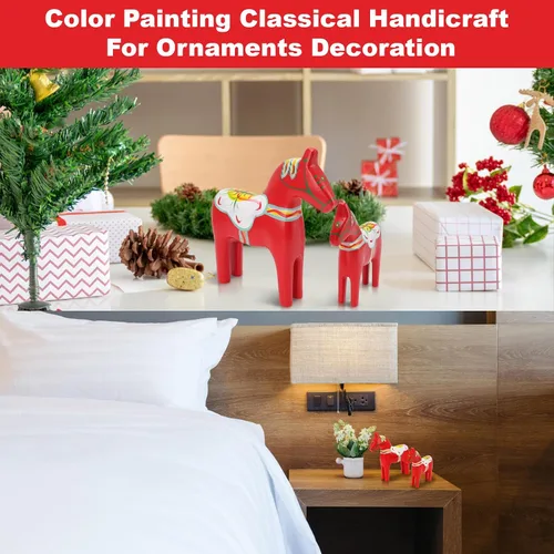 Vista 7 de Plplaaoo 1 par de caballos de madera de Dala de Europa, estatua de caballos de madera suecos, pintada a mano, decoración de caballo Dala sueco rojo