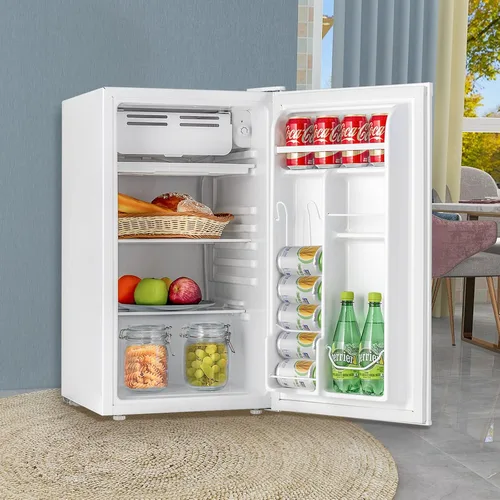 Vista 2 de N A - Mini refrigerador compacto de 3.2 pies cúbicos, máquina de almacenamiento de alimentos de una sola puerta para dormitorio, garaje, cámper